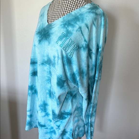 PINK Victoria's Secret Tops - PINK Victoria's Secret Women's Blue Tie-Dye V-Neck Sweatshirt